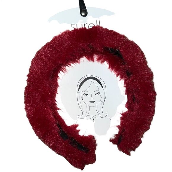 Surell Wine Red Faux Rex Rabbit Fur Headband One Size New - Picture 1 of 2